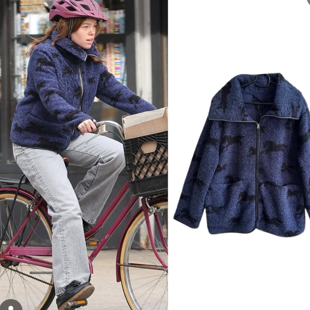House of Harlow 1960 Navy “Pasture” Horse Fleece Jacket Small NWT - Picture 5 of 5